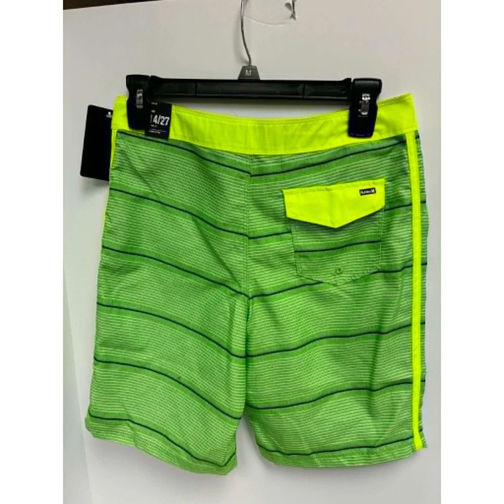 Hurley Boys Board Shorts Flash Lime Green Striped Swim Trunks Size 14/27 NEW